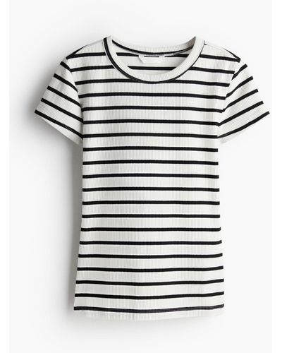 H&M Geripptes T-Shirt - Weiß