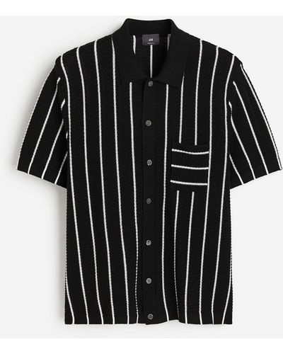 H&M Structuurgebreid Overhemd - Zwart