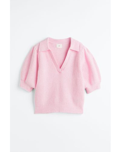 H&M Geripptes Strickshirt - Pink