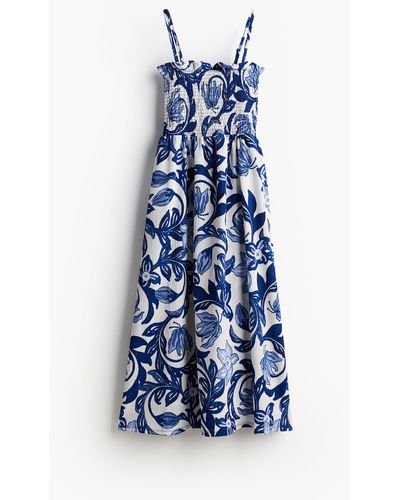 H&M Robe avec corsage smocké - Bleu
