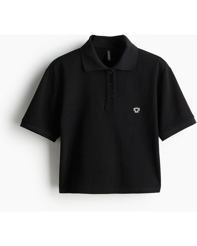 H&M Kurzes Poloshirt aus Pikee - Schwarz