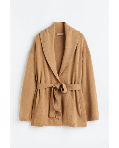 H&M Feinstrick-Cardigan mit Bindegürtel - Braun