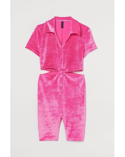 H&M Jumpsuit aus Velours - Pink