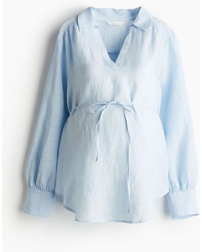 H&M Mama Linnen Popover-blouse - Blauw
