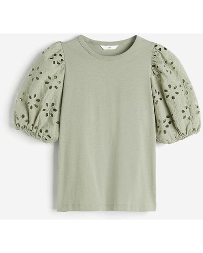 H&M Top avec manches en broderie anglaise - Vert