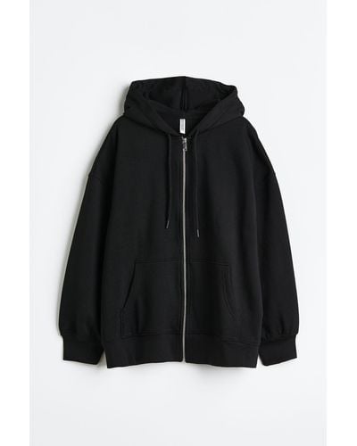 H&M Oversized Hoodiejacke mit Zipper - Schwarz