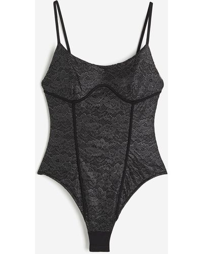 H&M Spitzenbody mit Paspeldetail - Schwarz