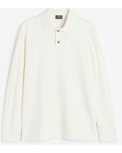 H&M Structuurgebreid Poloshirt - Wit