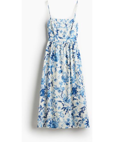 H&M Midi-jurk Van Linnenmix - Blauw