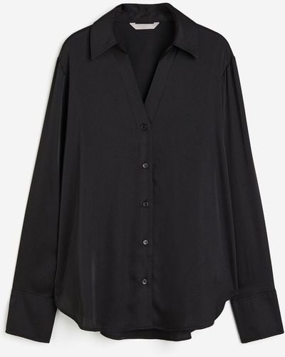 H&M Bluse mit V-Ausschnitt - Schwarz