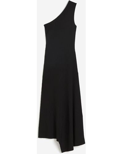 H&M One-Shoulder-Kleid aus Rippstrick - Schwarz