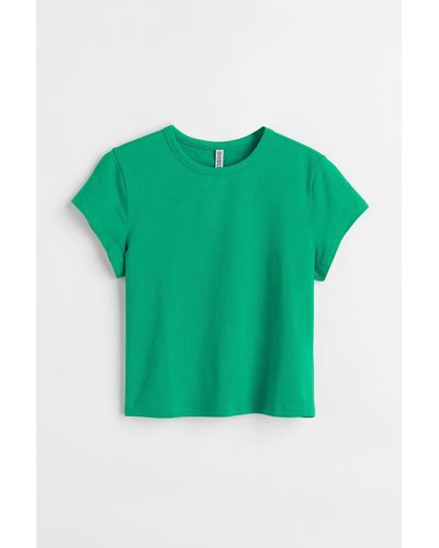 H&M T-shirt Van Katoenen Tricot - Groen