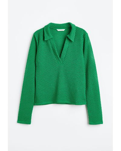 H&M Jerseyshirt mit Kragen - Grün