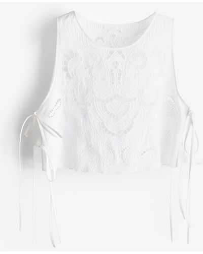 H&M Top mit Broderie Anglaise - Weiß