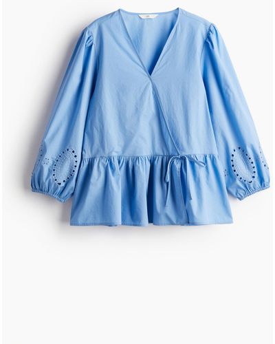 H&M Bluse mit Broderie Anglaise - Blau