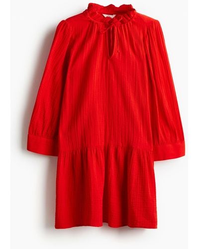 H&M Robe en coton avec cordon de serrage - Rouge