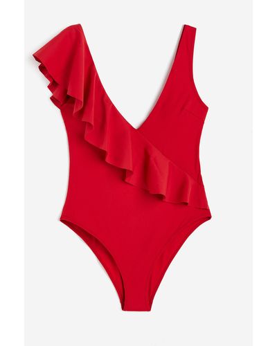 H&M Badeanzug mit wattierten Cups und High Leg - Rot