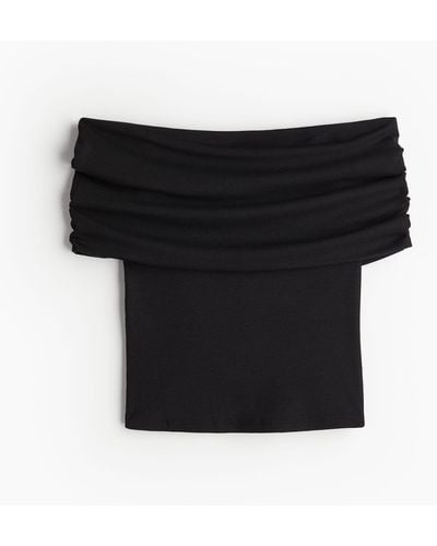 H&M Top épaules nues côtelé - Noir