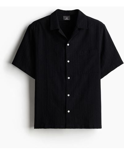 H&M Freizeithemd aus Leinenmix in Regular Fit - Schwarz