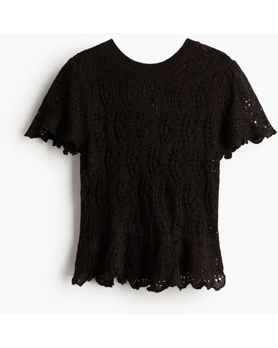 H&M Shirt in Pointellestrick mit Bindedetail - Schwarz