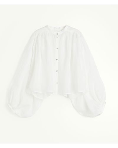 H&M Bluse aus Ramie mit Ballonärmeln - Weiß