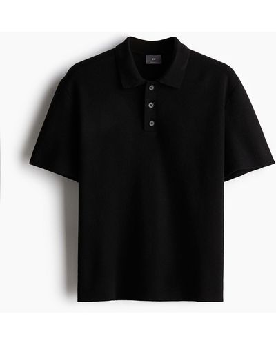 H&M Feinstrick-Poloshirt in Regular Fit - Schwarz