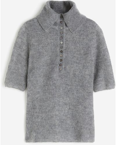 H&M Shirt mit Kragen aus Mohairmischung - Grau