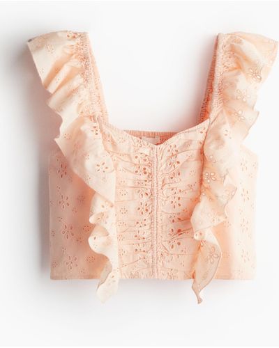 H&M Kurzbluse mit Broderie Anglaise - Pink