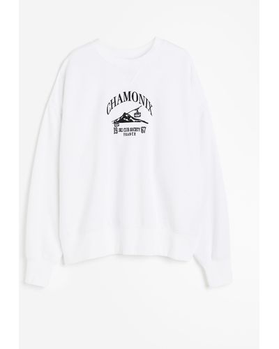 H&M Oversized Sweatshirt mit Motiv - Weiß