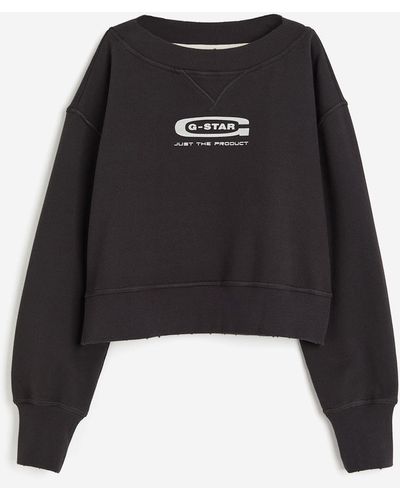 H&M Vintage Cropped Logo Loose Sweatshirt - Zwart