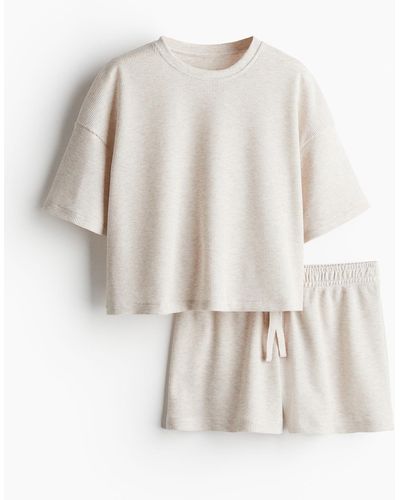 H&M Top et short de pyjama gaufrés - Blanc