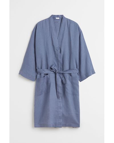 H&M Robe de chambre en lin lavé - Bleu