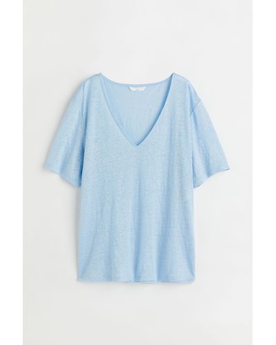 H&M T-Shirt aus Leinenjersey - Blau
