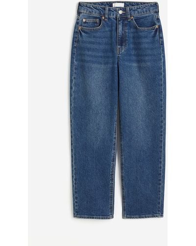H&M Slim Straight High Ankle Jeans - Bleu