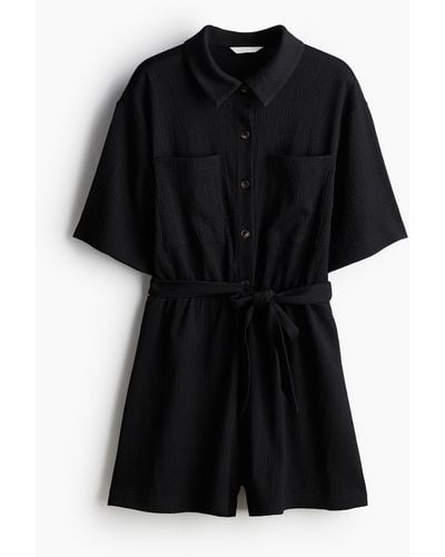 H&M Combi-short en jersey texturé - Noir
