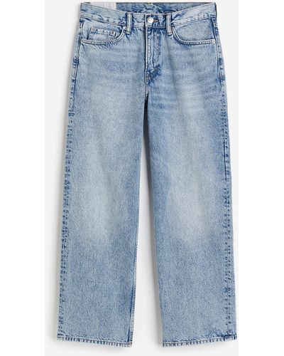 H&M Straight Relaxed High Jeans - Bleu