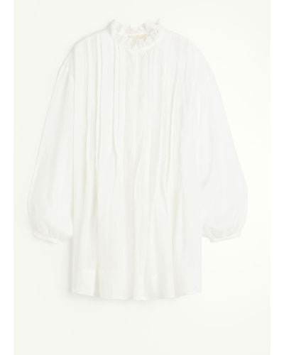 H&M Robe en ramie avec plis nervure - Blanc