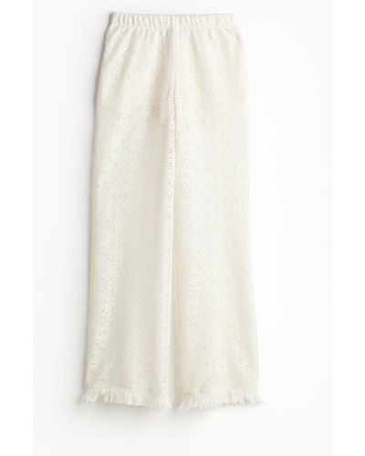 H&M Pantalon évasé en dentelle avec bords frangés - Blanc