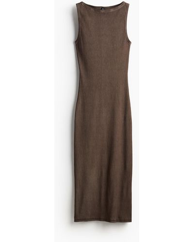 H&M Robe moulante côtelée - Marron