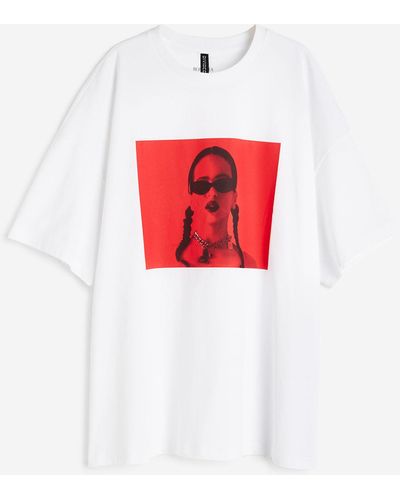 H&M Oversized T-Shirt mit Print - Rot