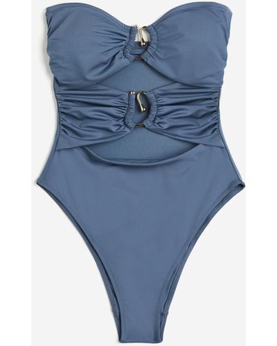 H&M Bandeau-Badeanzug mit wattierten Cups und High Leg - Blau