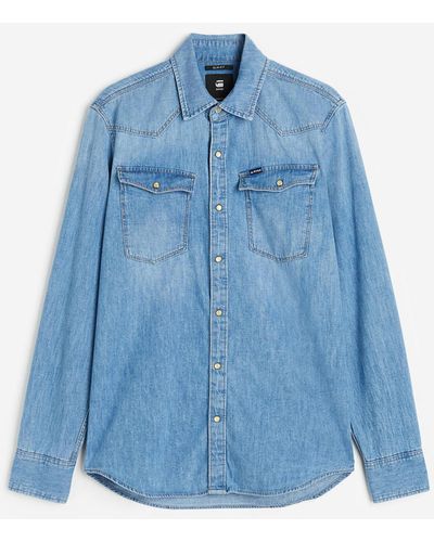 H&M 3301 Slim Shirt Ls Shirts - Blauw