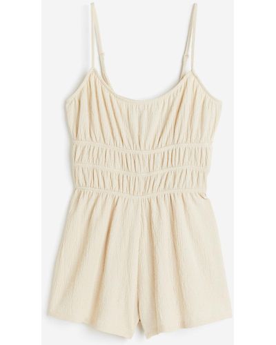 H&M Korte Jumpsuit Van Crinkletricot - Naturel