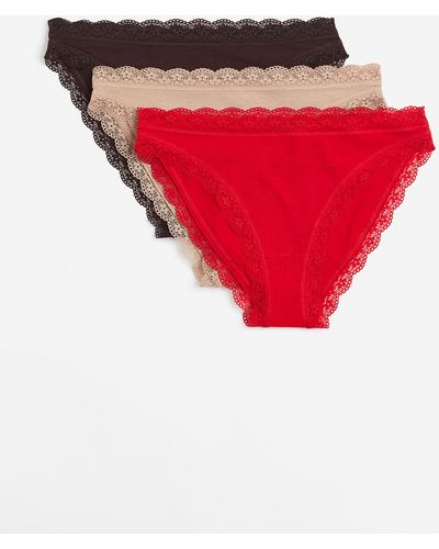H&M Lot de 3 culottes Bikini avec bords en dentelle - Rouge