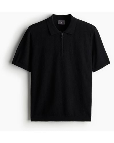 H&M Poloshirt mit Zipper in Slim Fit - Schwarz