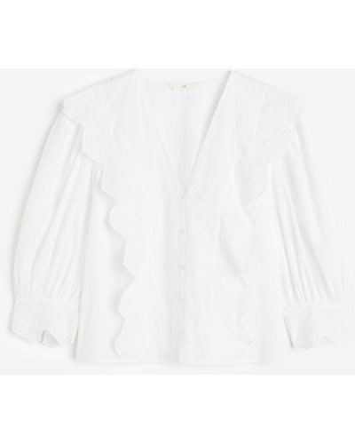 H&M Blouse Met Broderie Anglaise - Wit