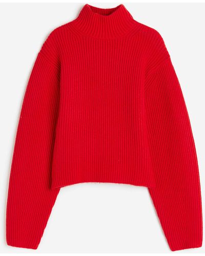 H&M Gerippter Pullover mit Turtleneck - Rot