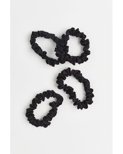 H&M Set Van 4 Zijden Scrunchies - Zwart