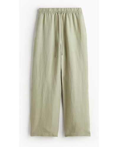H&M Pantalon en lin mélangé avec taille élastique - Vert