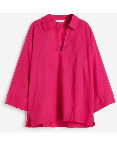 H&M Popover-blouse Van Linnenmix - Roze